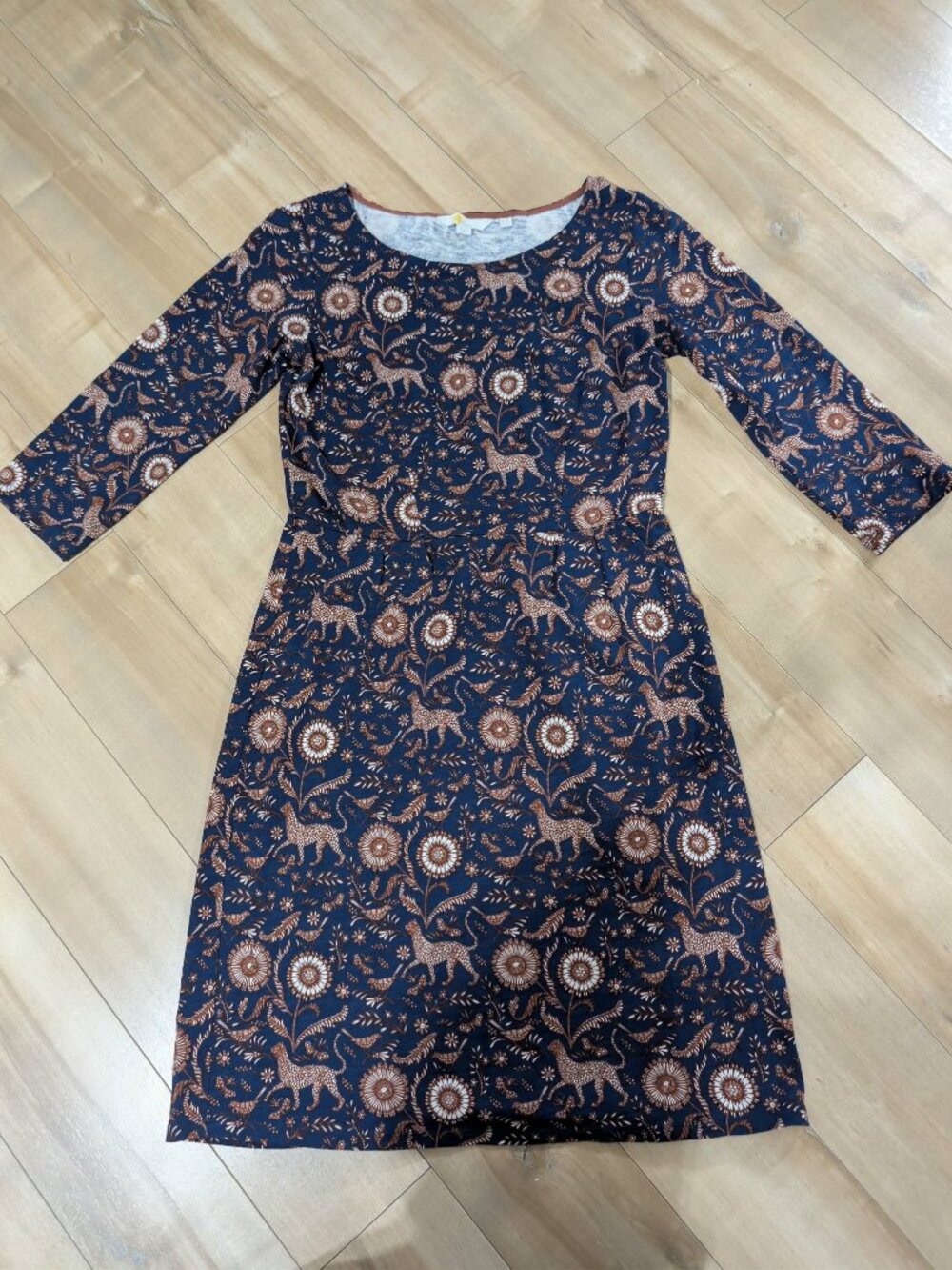 Boden Navy Woodland Animal Floral Cotton Fit & Flare Dress 2P